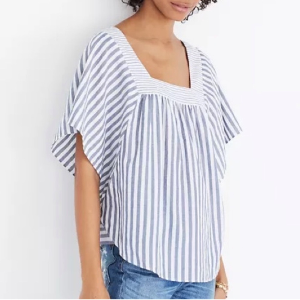 Madewell Butterfly Boho Square Neck Blue White Striped Blouse XS